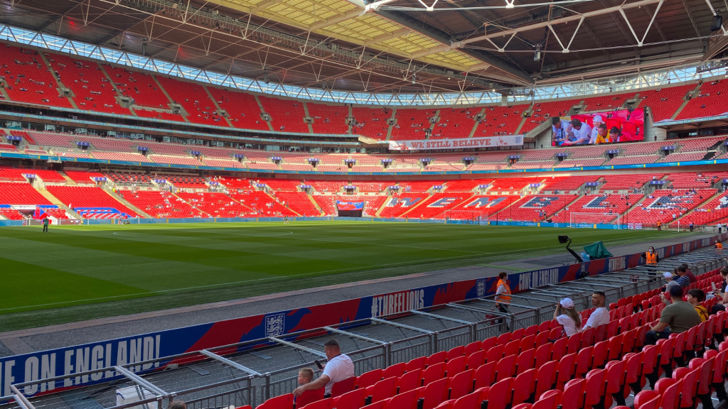 wembley stadium with England branding. 